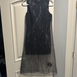 Theory Black Sheer Overlay Midi Dress